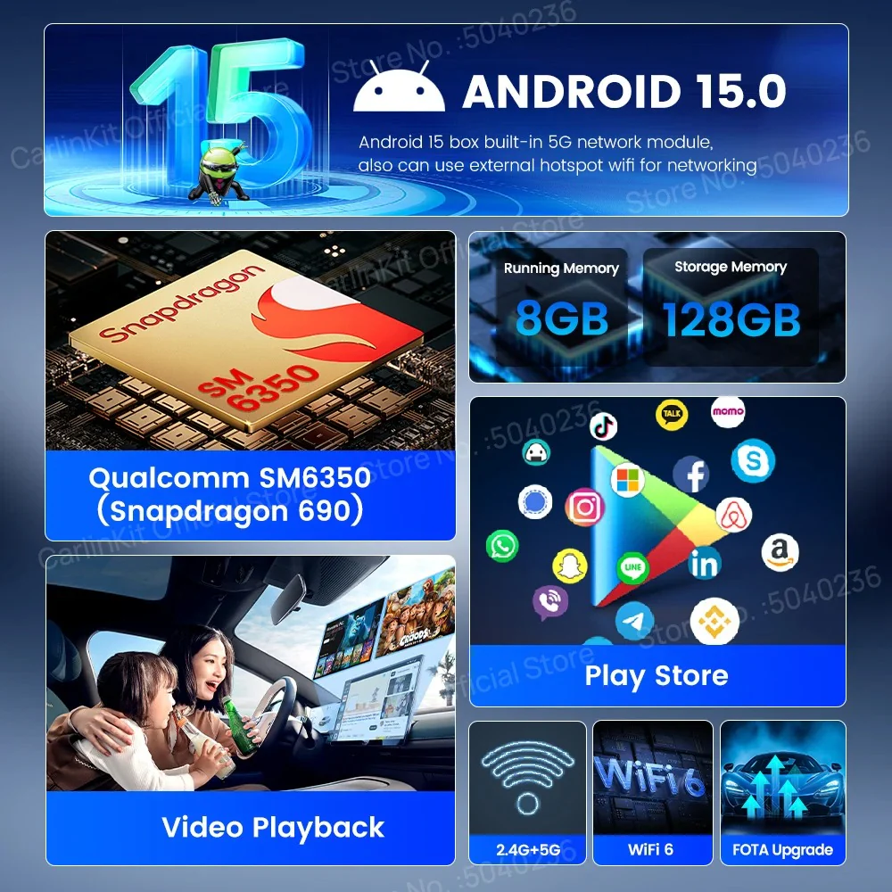 CarlinKit Ultra 4 Android 15 TV Box Wireless Android Auto CarPlay Ai Box For YouTube Play Store Support 5G/4G LTE SIM 512GB SD Card - Image 3